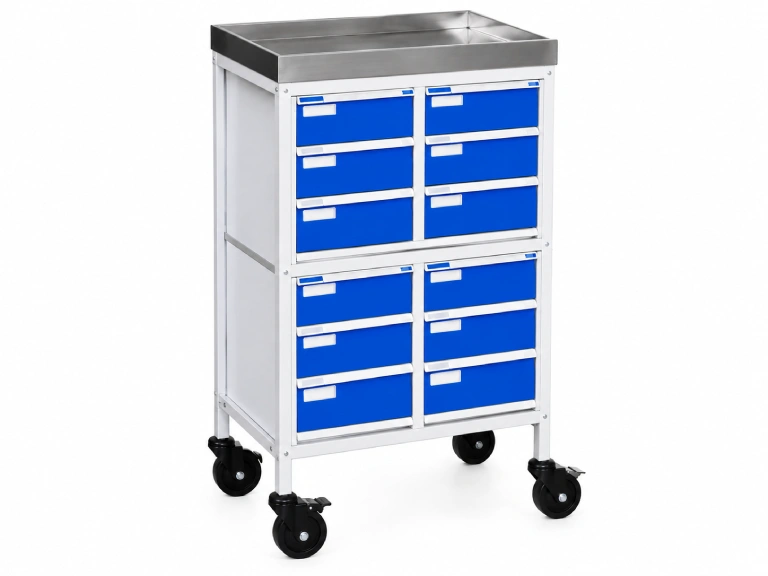 Medicine Trolley With Twelve Molded Drawers